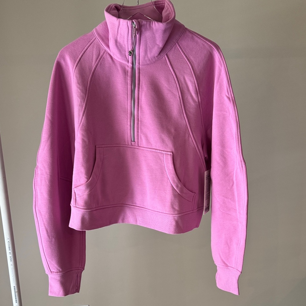 Lululemon Women's Pink Funnel Neck Half-Zip Cropped Sweatshirt. Size M/L
